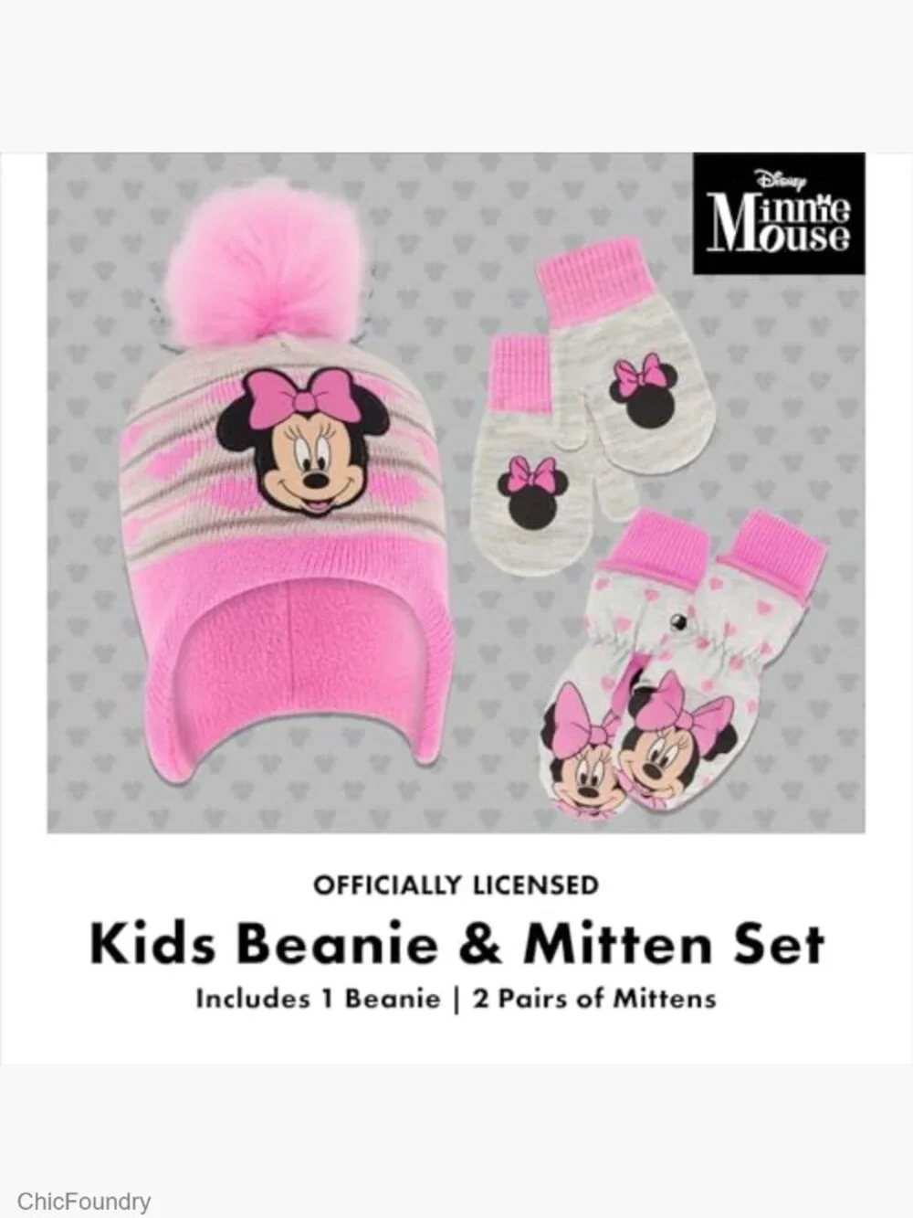Disney Minnie Mouse Winter Hat & Mitten Set for Toddler Girls Ages 2-4